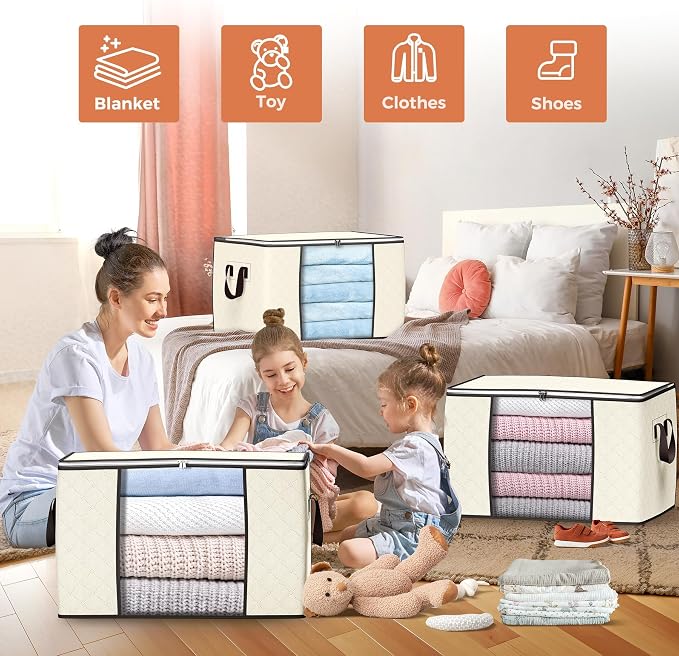 90L Large Storage Bags, 10 Pack Clothes Storage Bins Closet Organizers | - Image 4
