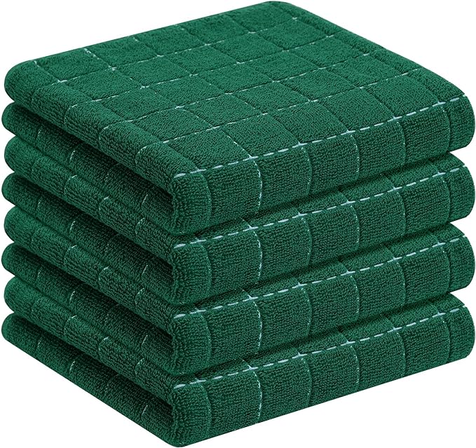 Homaxy 100% Cotton Terry Kitchen Towels, 4 Pack, Dark Green by Homaxy