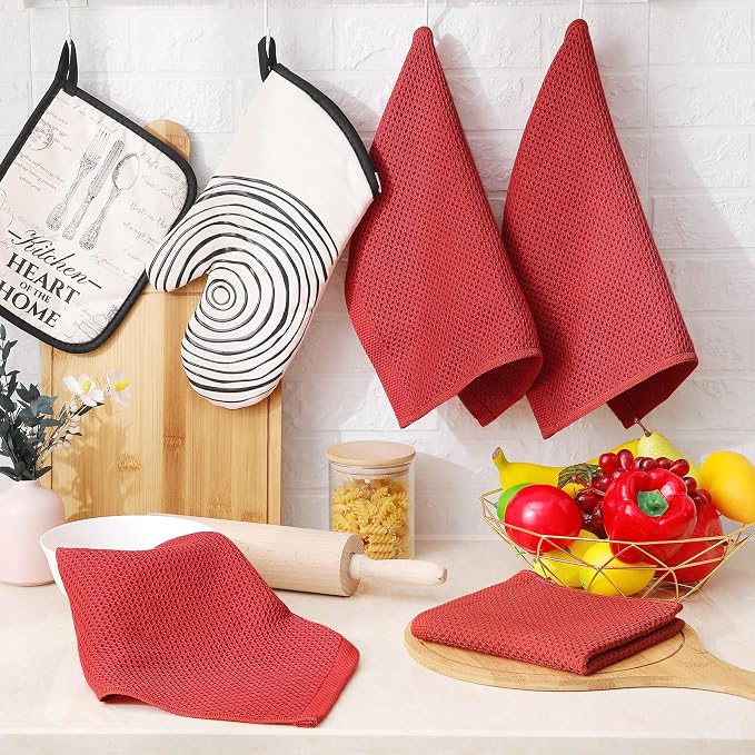 Homaxy 100% Cotton Waffle Weave Kitchen Dish Cloths 6-Pack, Brick Red | 12 x 12 - Image 6