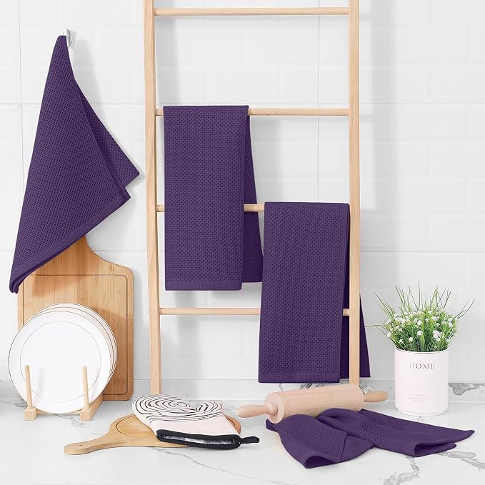 Homaxy 100% Cotton Waffle Weave Kitchen Dish Towels 12-Pack, Eggplant | 13 x 28 - Image 6