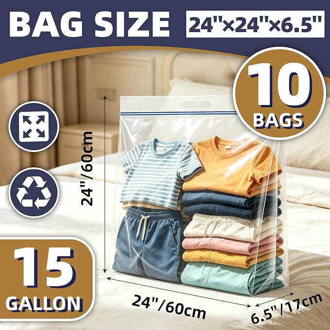 10 Pack Heavy Duty 15 Gallon Clear Zipper Bags - Image 2