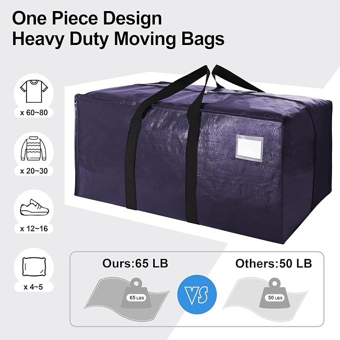 VELVETSURE 6 Pack Heavy Duty Large Moving Bags W/Backpack Straps - Image 5