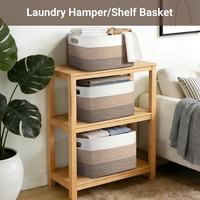 75L Laundry Basket Hamper, Gradient Brown/White - Image 5