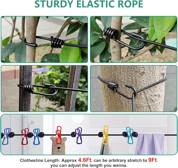 Retractable Travel Clothesline, Portable Clothesline 12 clothespins, Suitable - Image 5