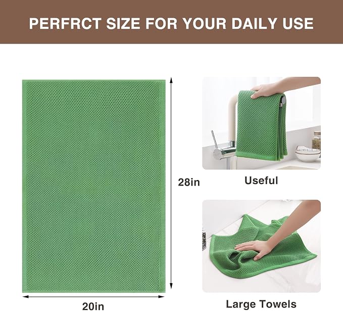 Homaxy 100% Cotton Oversized Waffle Weave Kitchen Towels 4-Pack | Grass Green - Image 3