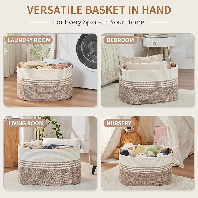 Laundry Hamper with Handles, 72L Rope Laundry Basket, Light Brown - Image 4