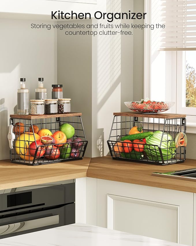 CHOEZON 2-Tier Fruit Basket for Kitchen, Stackable Hanging Basket Wire Baskets - Image 2