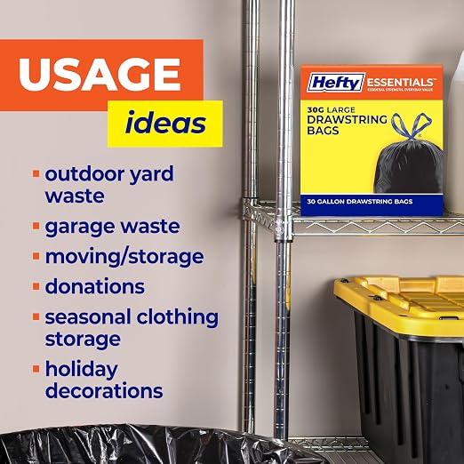 Hefty Essentials 30 Gallon Trash Bags, 56ct | 30G Large Black Trash Bags - Image 4