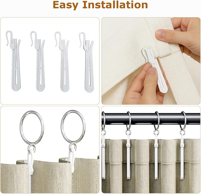 1.5 Inch Curtain Rings with Hooks, 24 Pack Silver Metal Drapery Rings with Pins - Image 3