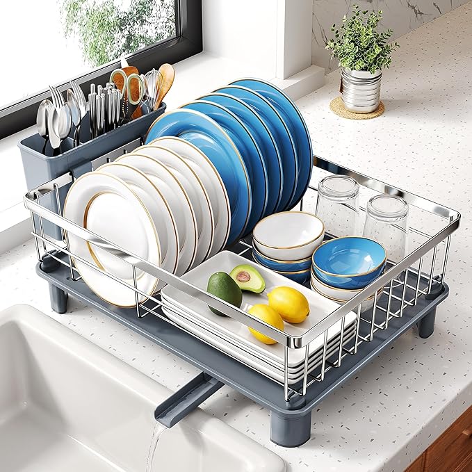 SNTD Dish Drying Rack for Small Kitchen Counter, Rotating Spout & Angled by SNTD