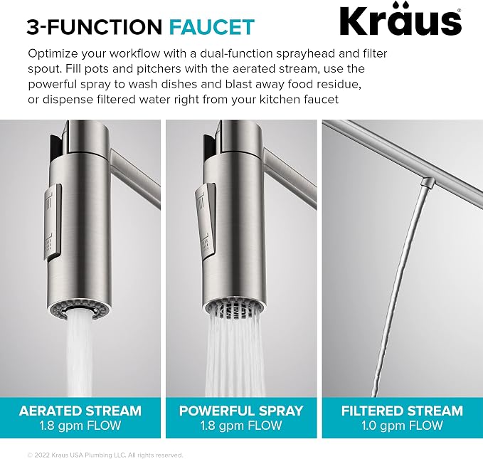 KRAUS Oletto 2-in-1 Commercial Style Pull-Down Single Handle Water Filter - Image 11