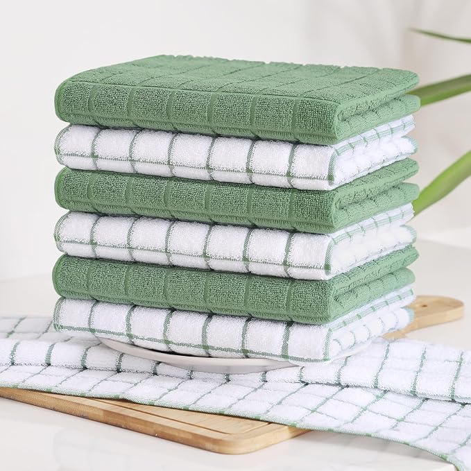 Homaxy Large Premium Cotton Kitchen Towels 16"x 28", 12 Pack, Grass Green - Image 8