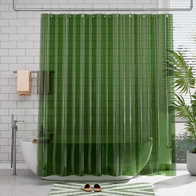AmazerBath Shower Curtain Liner, 72x72 Transparent Pine Green Shower Liner - Image 6