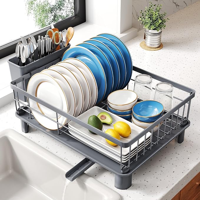 SNTD Dish Drying Rack for Small Kitchen Counter, Rotating Spout & Angled by SNTD