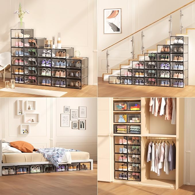 12 Pack Large Stackable Clear Plastic Shoe Storage Boxes Organizer - Image 7