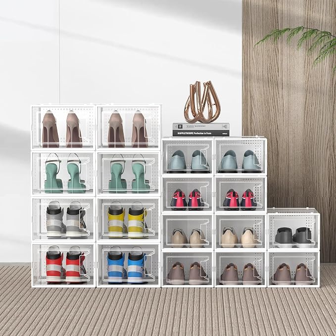 12 Pack Large Stackable Clear Plastic Shoe Storage Boxes Organizer - Image 2