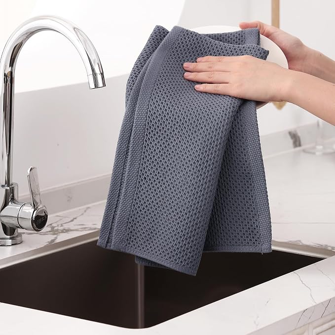 Homaxy 100% Cotton Oversized Waffle Weave Kitchen Towels 6-Pack, Dark Grey | 20 - Image 4