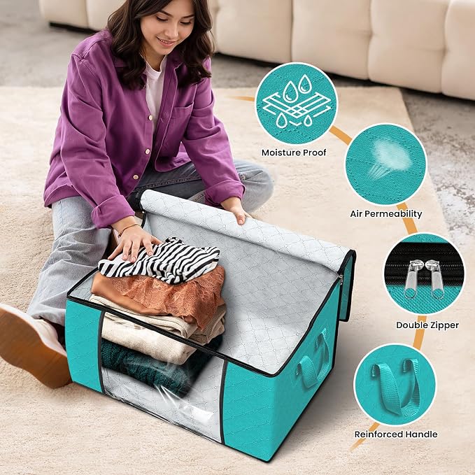 4 Pack Storage Bags for Clothes Blanket Storage Bins - Image 4