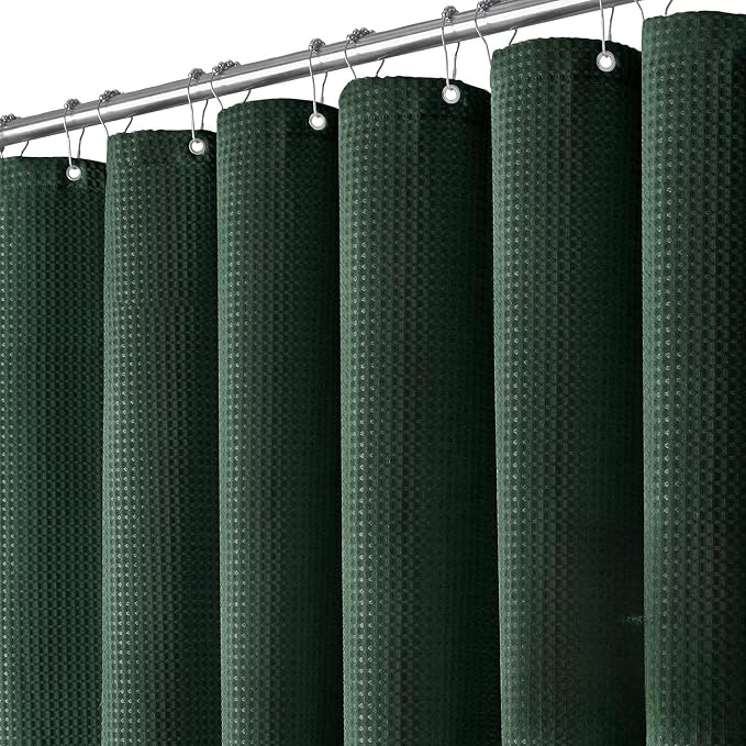 Dynamene Stall Waffle Shower Curtain 256 GSM Heavy Fabric 60x72 Dark Green by Dynamene