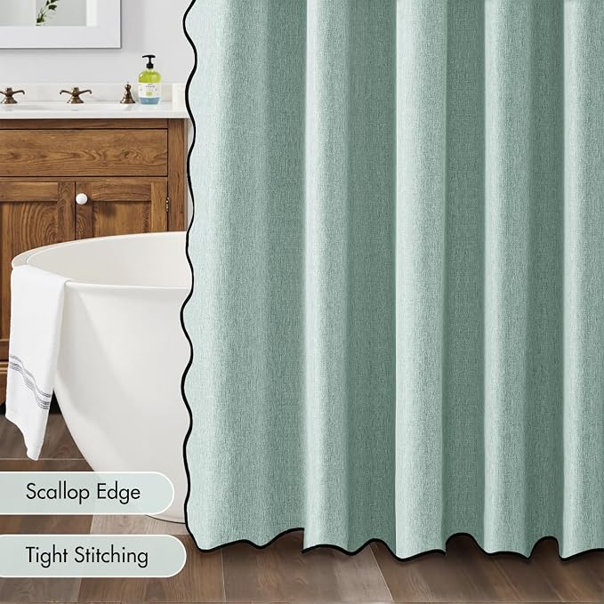 MIULEE Seafoam Green Scalloped Linen Shower Curtain 72x72 Inches - Image 5