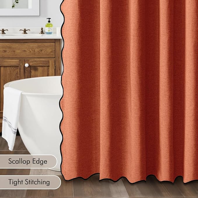 MIULEE 72"x84" Extra Long Scalloped Linen Shower Curtain Burnt Orange - Image 5