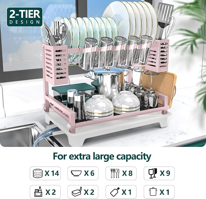 Dish Drying Rack, Rust-Proof 2 Tier Dish Racks - Image 2
