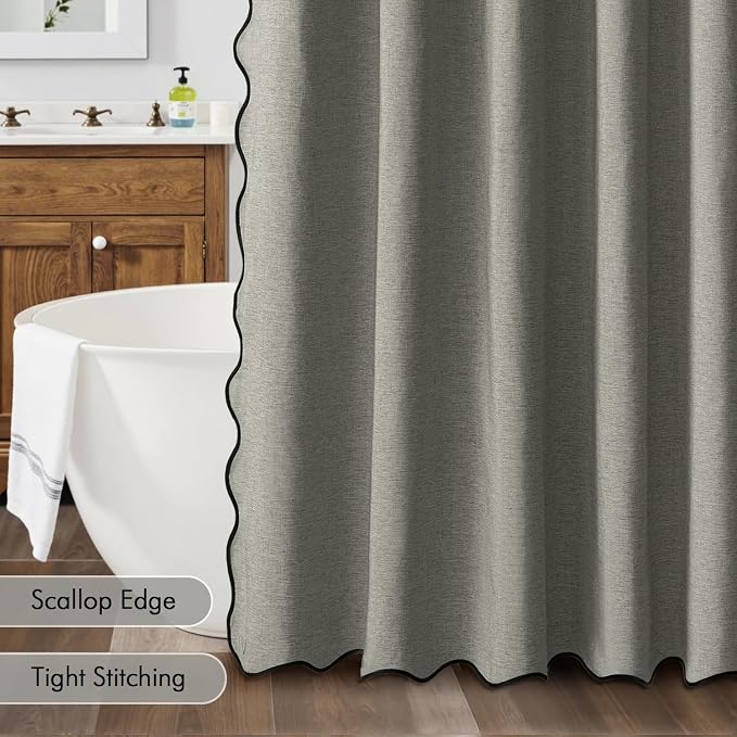 MIULEE 72"x84" Extra Long Scalloped Linen Shower Curtain Grey - Image 5