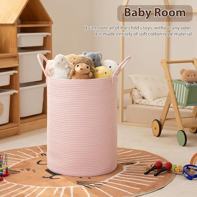 OIAHOMY 60L Nursery Hamper Laundry Basket Laundry Hamper Pink - Image 3