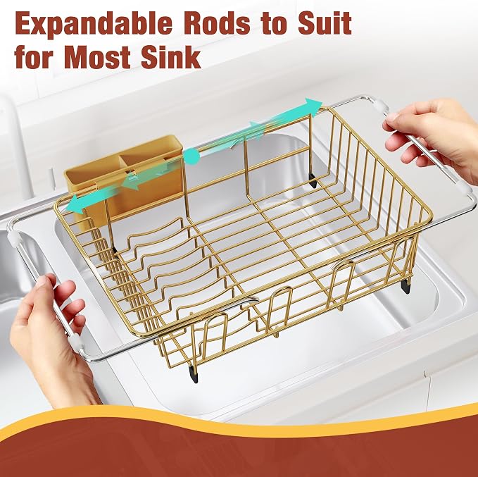 JASIWAY Gold Dish Drying Rack in Sink, Dish Drainer - Image 4