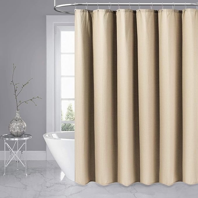 Dynamene Extra Long Waffle Shower Curtain 256 GSM Fabric 72x84 Beige/Khaki - Image 6