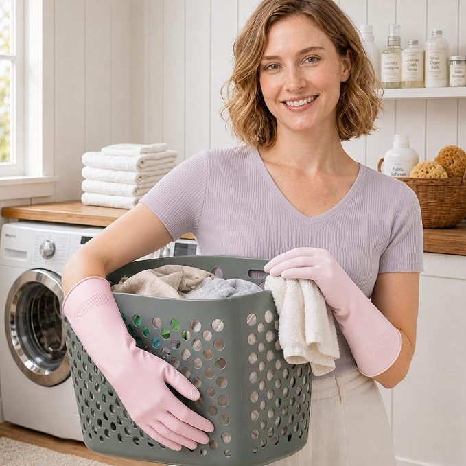 Cleaning Rubber Gloves, Waterproof Non-Slip Long Cuff Dishwashing Household - Image 5