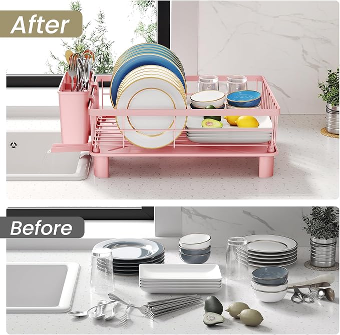 SNTD Dish Drying Rack for Small Kitchen Counter, Rotating Spout & Angled - Image 8