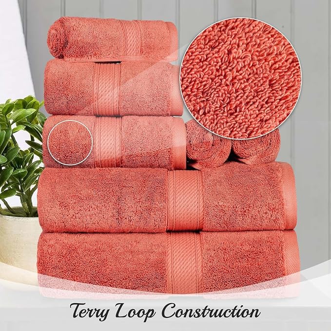 SUPERIOR Egyptian Cotton Plush & Absorbent, Face Towel Set of 6, Coral | Quick - Image 5