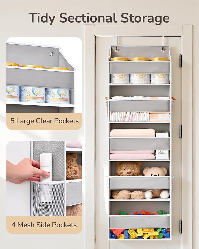 ULG 1 Pack Over Door Organizer Hanging Storage Light Gray - Image 5