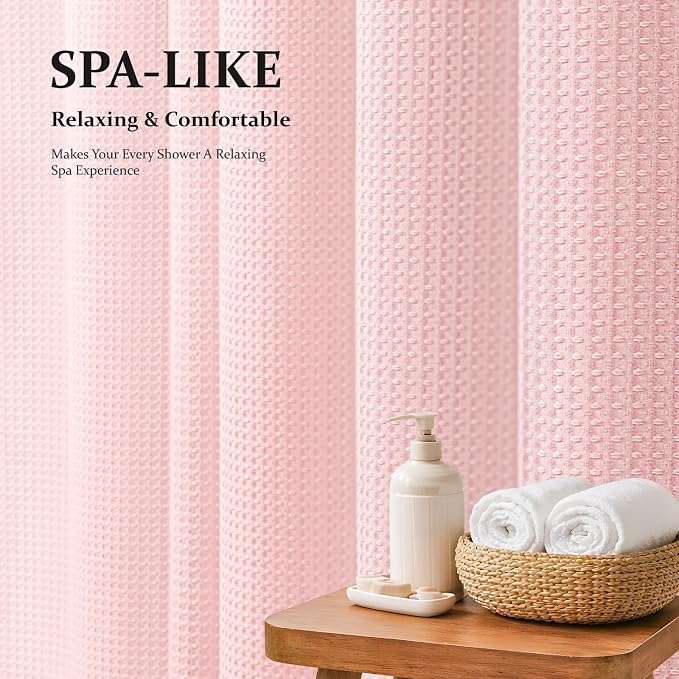 Dynamene Stall Waffle Shower Curtain 256 GSM Heavy Fabric 60x72 Pink - Image 3