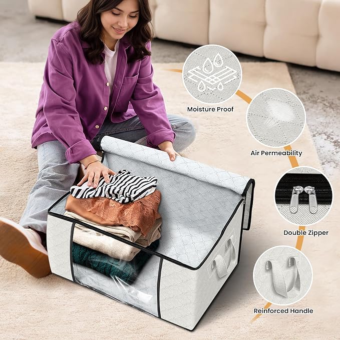 4 Pack Storage Bags for Clothes Blanket Storage Bins - Image 4