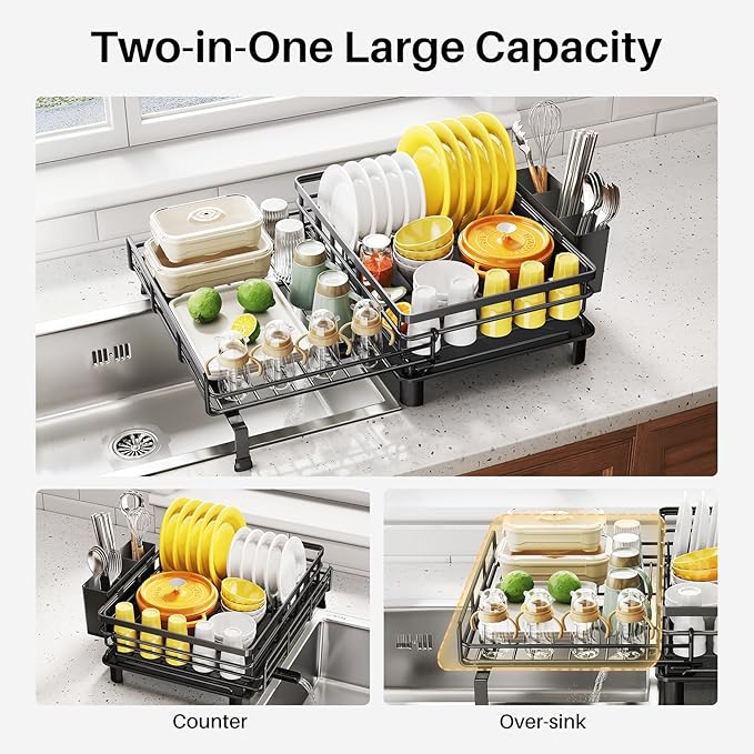 Expandable Dish Drying Rack for Kitchen Counter, Stainless Steel, Large Capacity - Image 2