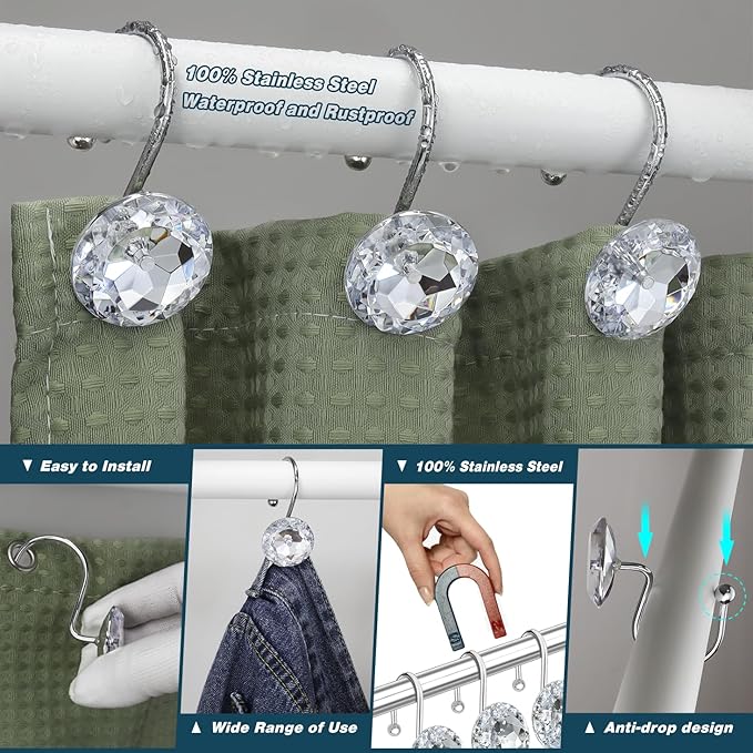 12PCS Stainless Steel Shower Curtain Hooks Rings - Image 4