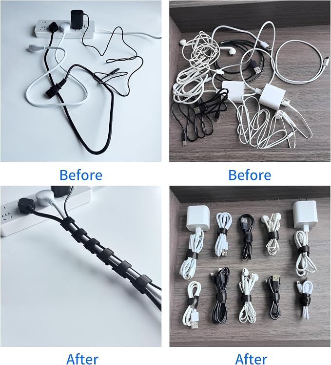 8 Inches 100PCS Black Reusable Cable Ties, Cable Organizer, Cord Wrap and Hook - Image 3