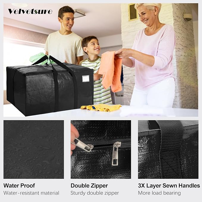 VELVETSURE 12 Pack Heavy Duty Extra Large Moving Bags W/Backpack Straps - Image 3