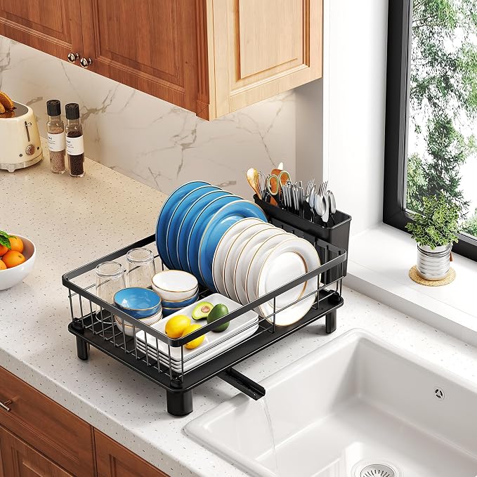 SNTD Dish Drying Rack for Small Kitchen Counter, Rotating Spout & Angled - Image 8