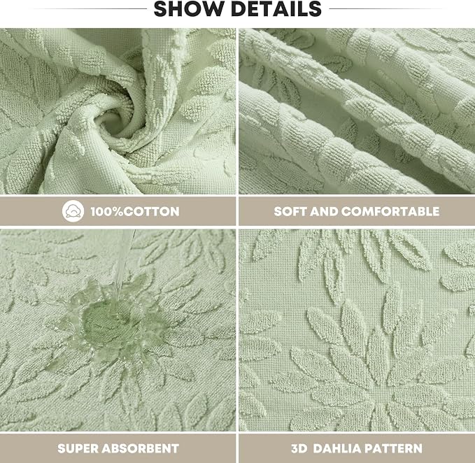 Artoid Mode 1 Pc Light Green 3D Dahlia Floral Jacquard Hand Towels - Image 6