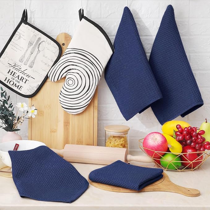 Homaxy 100% Cotton Waffle Weave Kitchen Dish Cloths 8-Pack, Dark Navy | 12 x 12 - Image 6