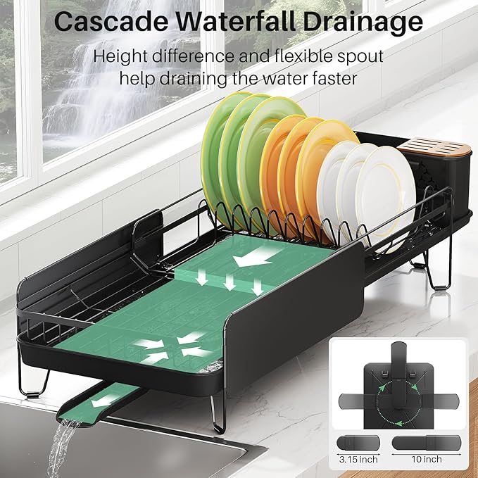SNTD Large Dish Drying Rack for Kitchen Counter, Expandable, Adjustable Length - Image 4