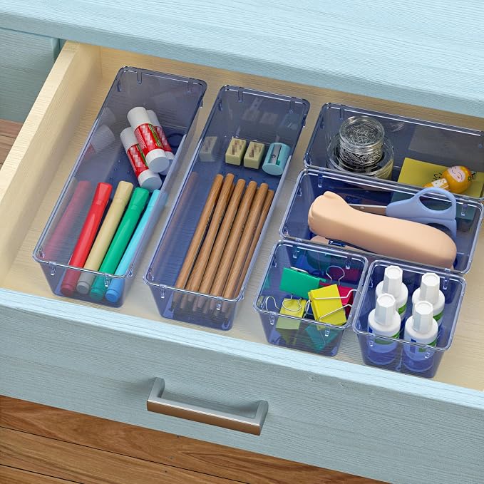 12 Pack Clear Drawer Organizer Set, Drawer Storage Trays, Storage Bins | - Image 5
