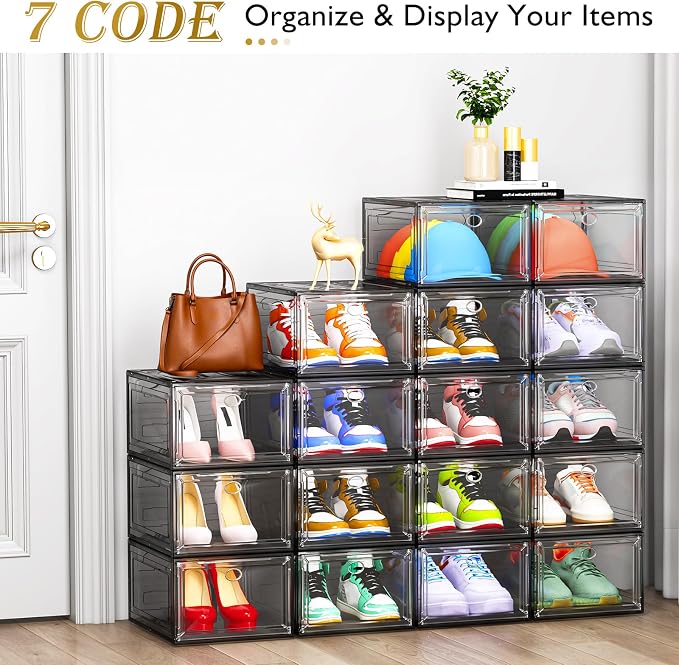 12 Pack Shoe Organizer, Stackable Shoe Storage Boxes - Image 3
