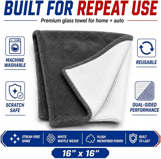 Hybrid Glass Microfiber Towel – Waffle Weave & Plush Dual Action Cleaning Cloth - Image 2