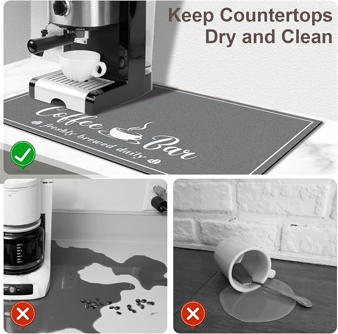 CooRug Fashion Coffee Mat, Dish Drying Mat 12" x 20" Dark Grey | Hide Stain - Image 4