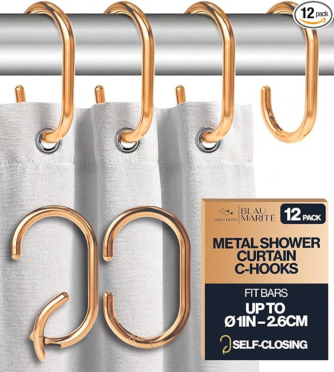 12 Metal Shower Curtain Hooks, Rust-Proof Decorative C-Shaped Curtain Hooks by BLAUMARIT%C3%89