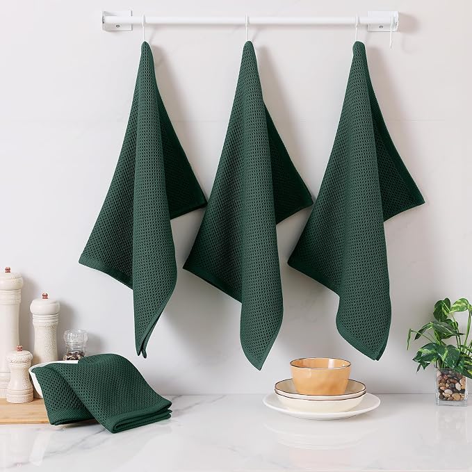 Homaxy 100% Cotton Oversized Waffle Weave Kitchen Towels 4-Pack | Blackish Green - Image 6